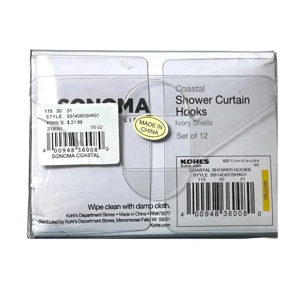 Sonoma Goods Cream Coastal Sand Dollar Sea Shell 12 pk Shower Curtain Hooks New